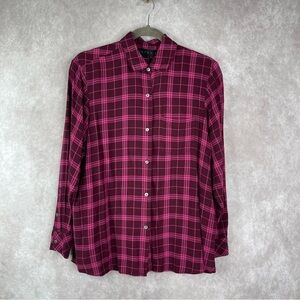 HATCH Maternity Plaid Button Down Boyfriend Shirt In Port Carmine Women's 0/XS